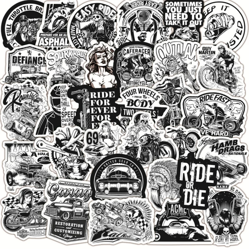 10/30/50 PCS black and white classic gothic skull cartoon graffiti car motorcycle waterproof trolley case helmet stickers toy 100pcs mixed black white gothic stickers graffiti motorcycle skateboard travel phone case decal toys sticker waterproof