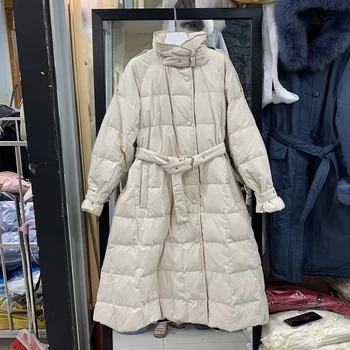 

2020 New Style for Winter down over-the-Knee down Jacket Waist Hugging Strap Hepburn Wind Long Style for Women