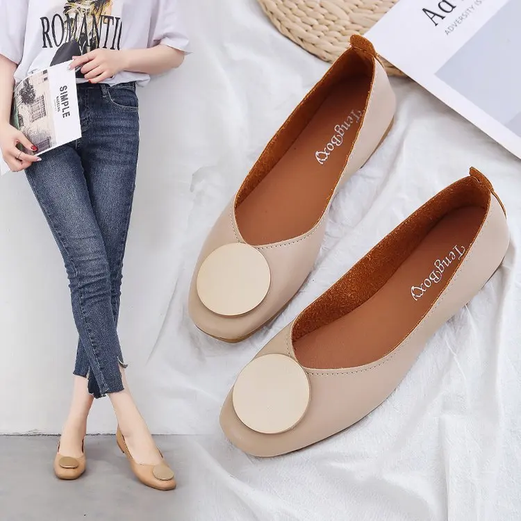 

Square Head Shoes Women's Chunky-Heel Retro Grandma Shoes 2019 Spring Semi-high Heeled round Buckle Versatile Low-Cut Soft-Sole