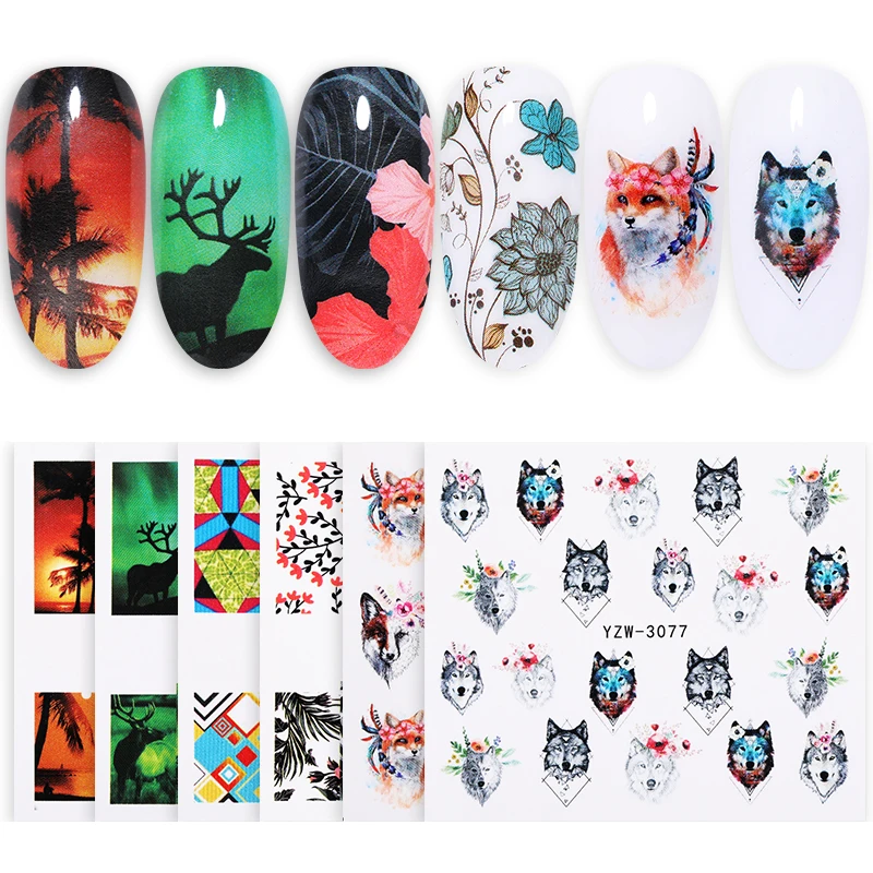 

1 Sheet Animals Flower Mixed Patterns Nail Stickers Colorful Transfer Water Decals Nails Design Sticker DIY Nail Art Decorations