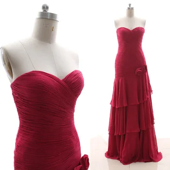

MACloth Wine Red A-Line Strapless Floor-Length Long Chiffon Prom Dresses Dress S 264821 Clearance