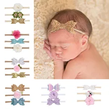 Стиль, бант с блестками, зеленый лист, цветок, детский набор лент для волос, Детская повязка на голову, подарок для фотосессии