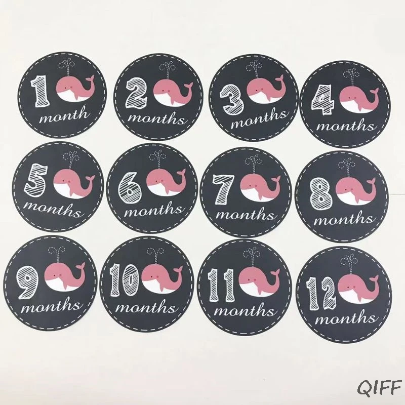 1-12 месяцев с рисунком Кита из мультфильма с рисунком для новорожденных; Круглый на наклейки