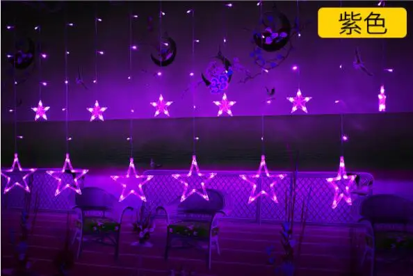 purple stars 2,5 м светодиодный светильник для рождественских занавесок с Луной и звездами, ЕС/США, наружная/домашняя гирлянда, гирлянда, Сказочная лампа для вечерние, свадебные, праздничные украшения - Цвет: purple stars