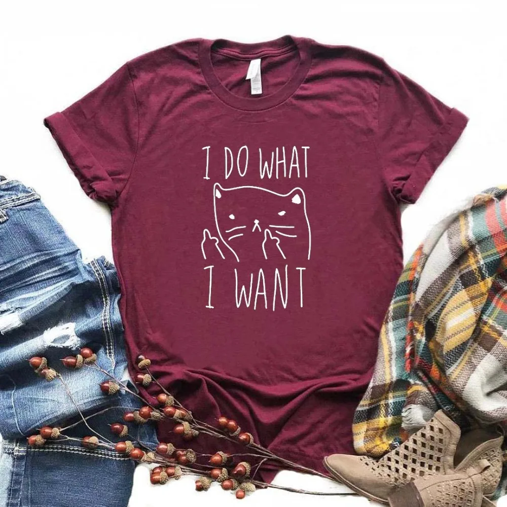 Женская футболка с надписью «i do what i want cat», Повседневная хлопковая хипстерская забавная футболка для девочек, 6 цветов, Прямая поставка, BA-76