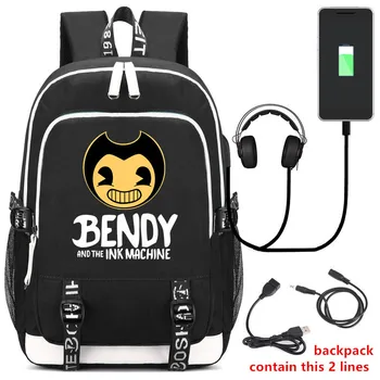 

New Bendy and The Ink Machine Backpack USB Charging Laptop Backpack for Teens Male Travel Laptop Student Backpack School Bag
