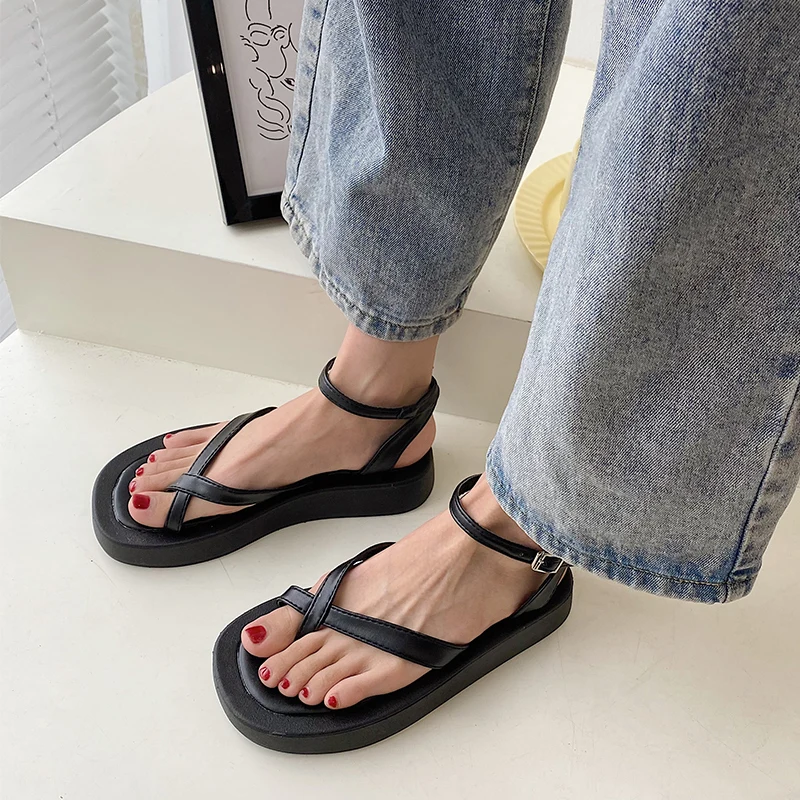 Sandals Comfort Shoes for Women Suit Female Beige Summer Heels Flip Flops Platform Muffins shoe New Low Black Fashion Sprin