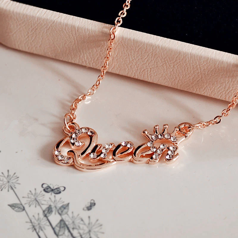 Новая мода роскошный золотой цвет Королева цепь корона ожерелье Циркон Кристалл ожерелье для женщин модные ювелирные изделия подарок на день рождения подарки