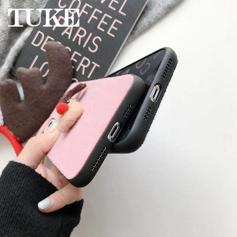 Милый теплый меховой чехол для телефона iphone 11 pro max Рождественский плюшевый