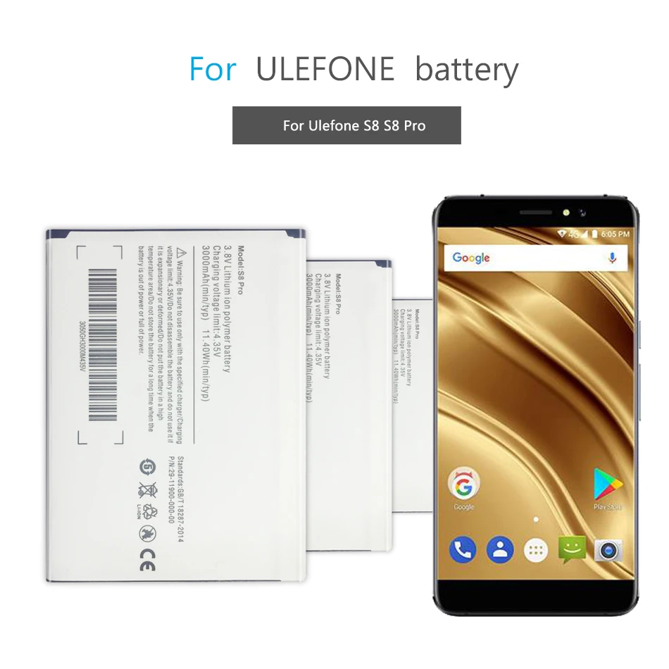 Мобильный телефон для Ulefone S8 / Pro перезаряжаемый литий полимерный аккумулятор 3000