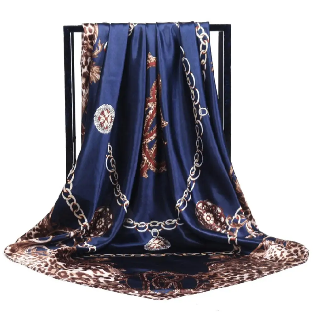 90cm x Square Women Scarf Head Shaw Leopard Chain Muslim Ramadan Decor Hijab Protection Cover Fashion Vintage |