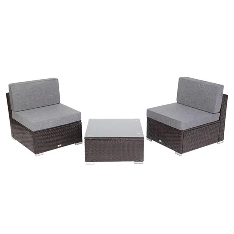 

3 Pieces Patio PE Wicker Rattan Sofa Set