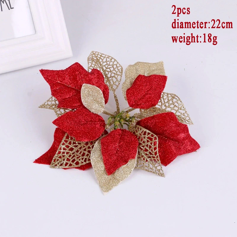 2pcs Style B 2 шт./компл. диаметр 22 см Вес: 18 г flores; рождественское искусственный цветок для рождественской елки Рождественский венок для дома украшения - Цвет: 2pcs Style B