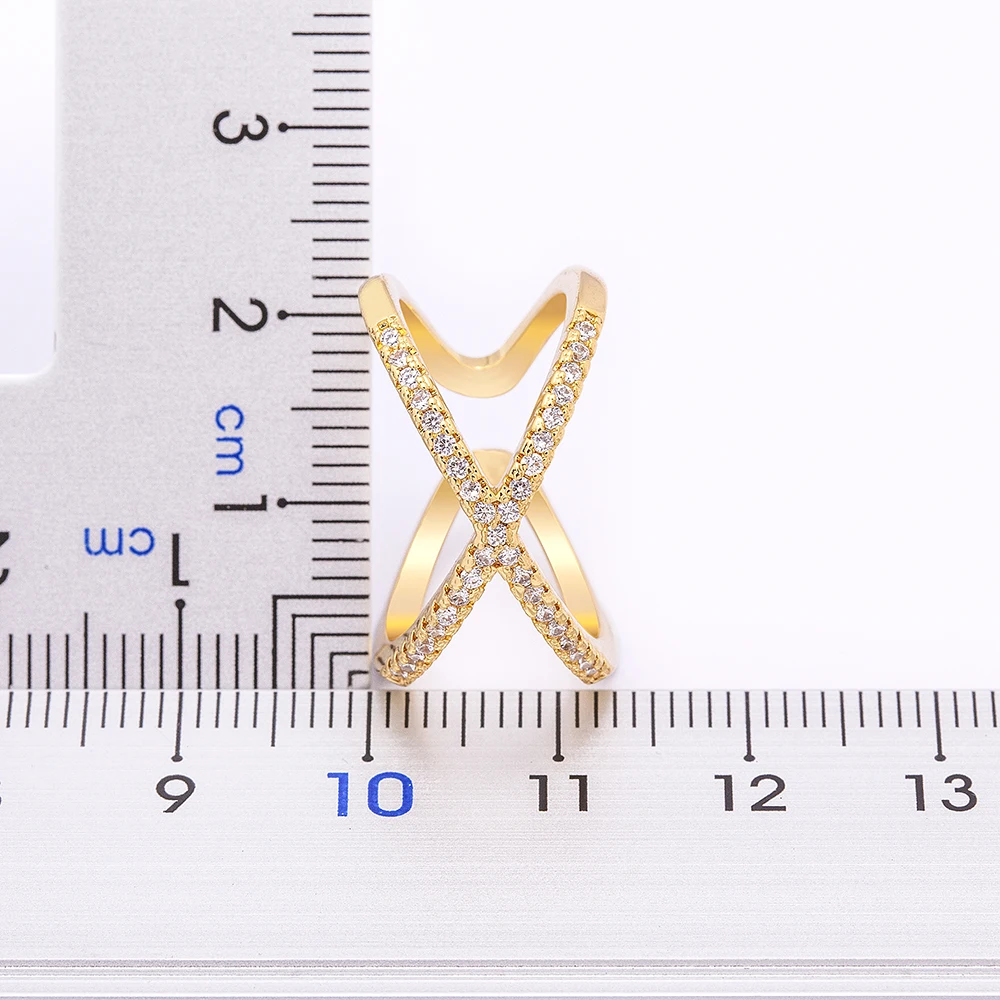 Luxury Cross X Shape Women Engagement Ring Full Paved Zircon Gold Color Elegant Simple Jewelry Open Adjustable Ring wedding rings finger rings fashion rings engagement rings zircon rings fashion ring crystal rings metal rings stone rings gold rings