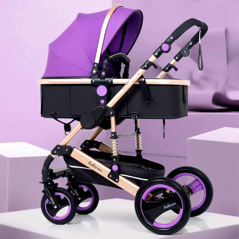 Регулируемая легкая Роскошная детская коляска, 3 в 1, портативная, с высоким ландшафтом, двусторонняя коляска, Горячая мама, розовая коляска, прогулочная коляска - Цвет: 4Rubberwheel 11