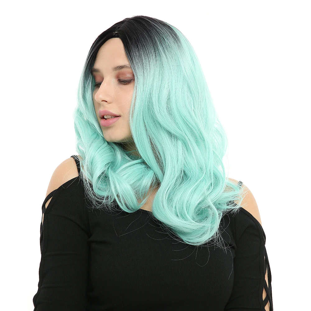 WHIMSICAL W  Medium Long Curly Black Pink Color Wigs Natural Ombre Mixed Purple Heat Resistant Hair Synthetic Wig for Women