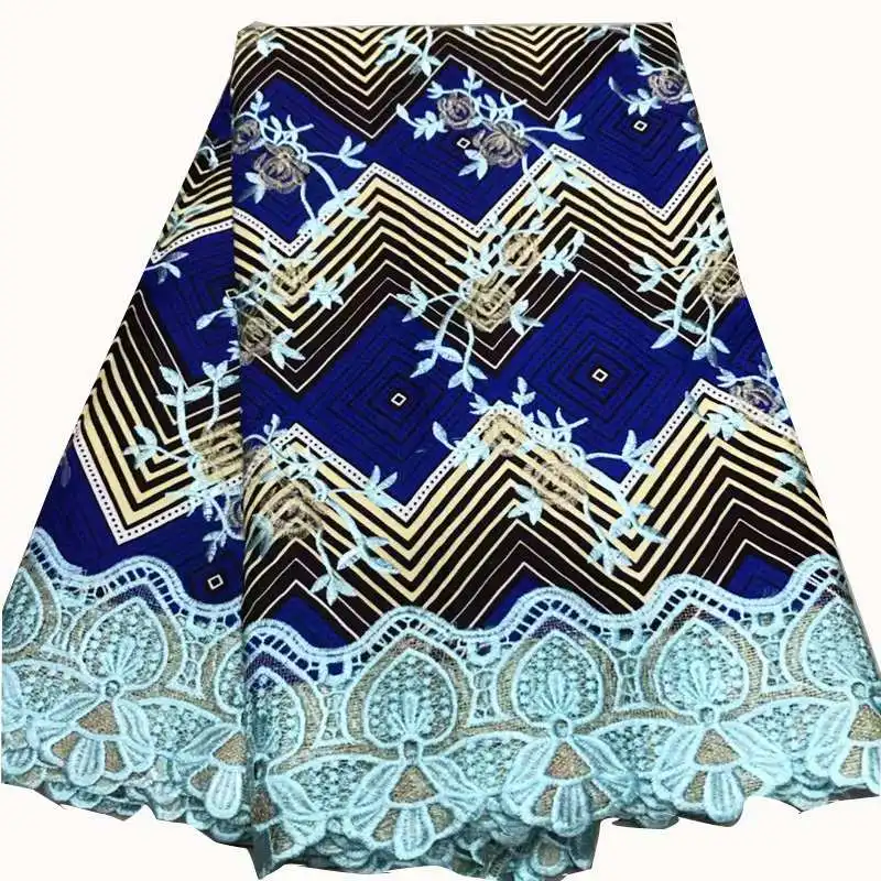 Дешевые красивые вечерние африканские батик вышивка хлопок воск ткань с гипюровым кружевом для шитья платья 6 ярдов/лот