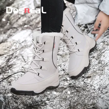

Dosreal Women Warm Boots With Fur Fashion Shoes Fashion White Boots For Ladies Lace up Shoes Non Slip on Outdoor Shoes
