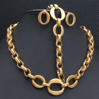 

Wholesale Stainless Steel Vintage Jewelry Gold Color Bracelet Necklace Earrings Sets For Woman Gift SGHHBDCJ