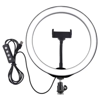

PULUZ 10 Inch Usb 3 Modes Dimmable Led Ring Vlogging Selfie Photography Video Lights with Cold Shoe Tripod Ball Head Phone Clamp