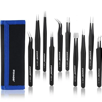 

10Pcs High Precision Tweezers Tool Set ESD Antistatic Tip Curved Tweezer Straight Stainless Multifunction Nipper Repair Tool Kit