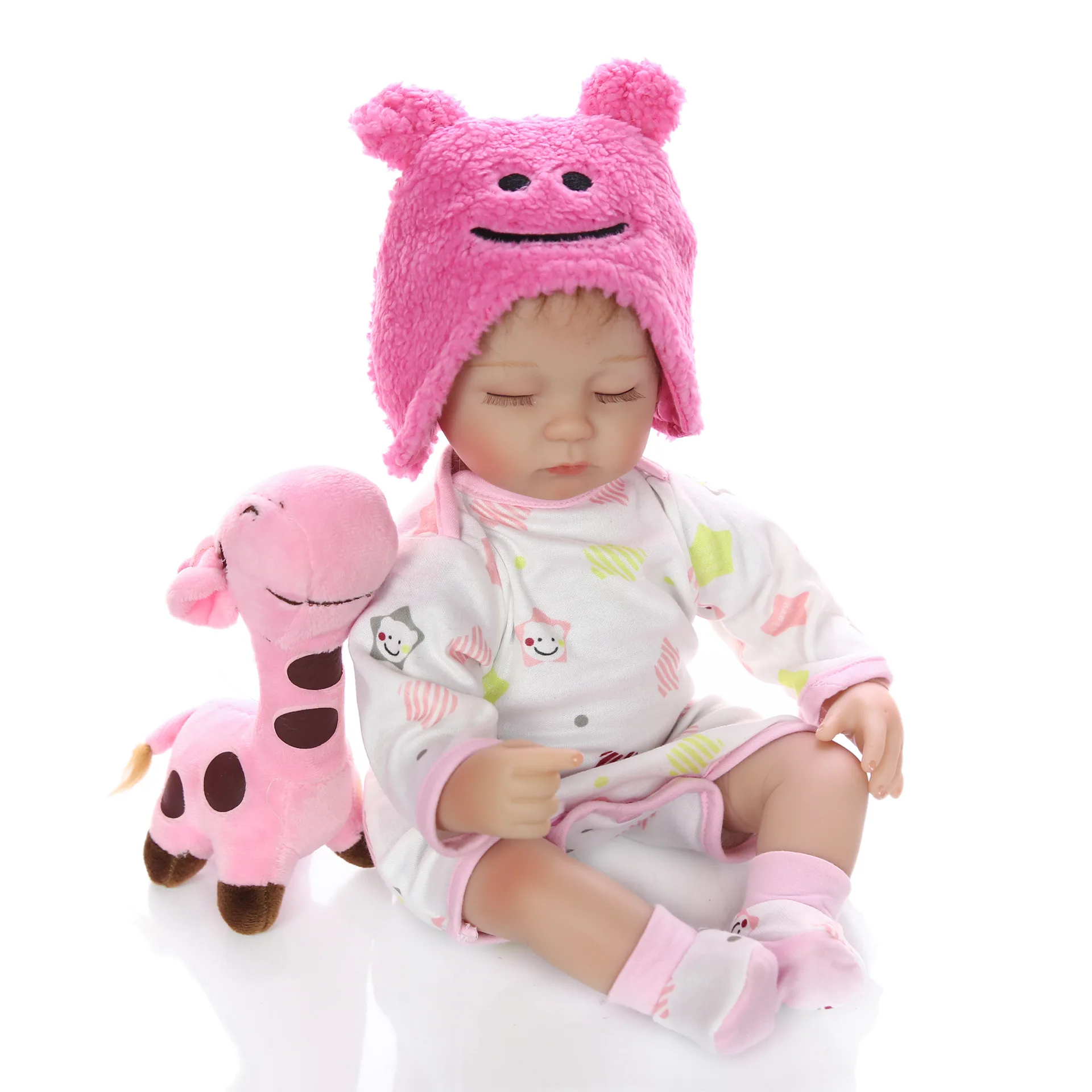 

2 Years Old Children Toy Doll Simulation 42 Cm High Newborn Baby Doll Doll, Closed Eyes Cute Pink Suit Doll Children Gift Doll