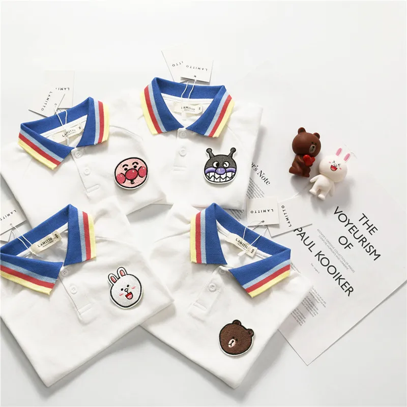 

Tonytaobaby Summer New Boys and Girls Cartoon Badge Removable Rainbow Collar Cotton T-shirt