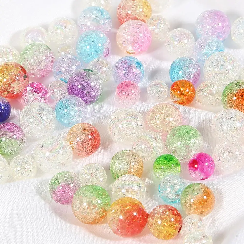 20-100pcs 8mm/10mm/12mm/14mm White/Color Crackle Acrylic Beads Spacer Ball Beads Arts Crafts DIY Apparel Fabric Garment Bead