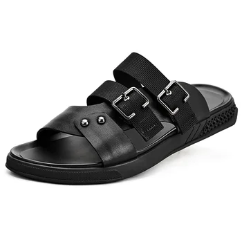 

anti-skid Slippers Male Summer High Quality Genuine Leather all-match cowhide mens flip flop sandals casual Shoes beach outdoor