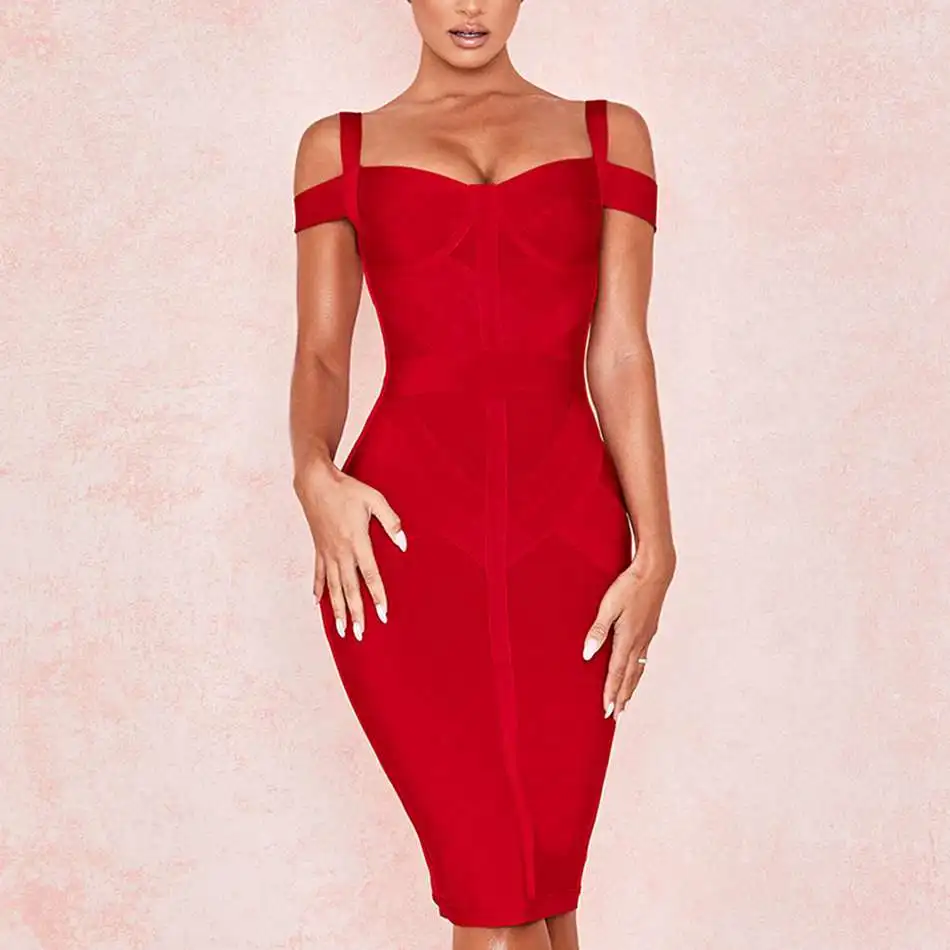 

Seamyla Red Off The Shoulder Slash Neck Spaghetti Strap Bandage Dress Women Sexy Dresses Summer Bodycon Club Party Vestidos