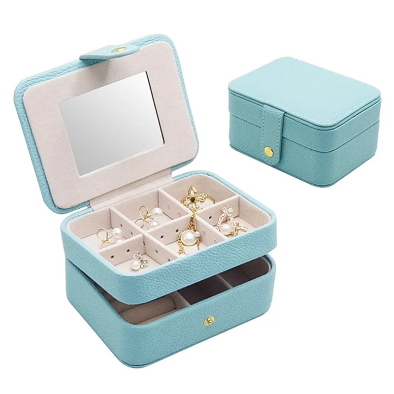 

Simple Jewelry Display Organizer Display Jewelry Case Boxes Double Layer Leather Earrings Rings Jewelry Storage De Joyas