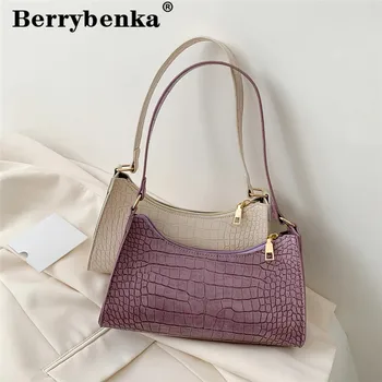 

Berrybenka Women Leather Handbags Luxury Crossbody Totes 2020 New Fashion Alligator Leather Handbag Lady Shoulder Messenger Bags