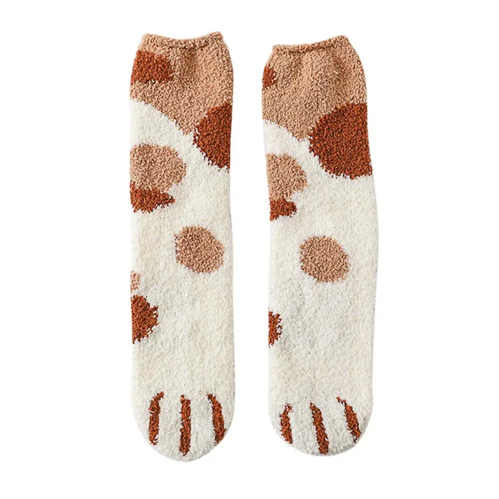 Антибактериальные здоровые плюшевые коралловые флисовые носки женские Осенние Зимние когти кошки милые толстые теплые носки без пятки для сна носки женски#50 - Цвет: Хаки