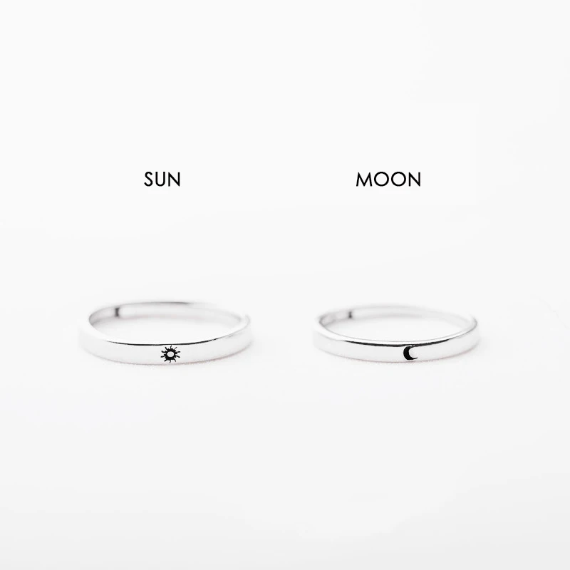 YIZIZAI Simple Opening Sun Moon Ring Minimalist Silver Color Sun Moon Adjustable Ring For Men Women Couple Engagement Jewelry