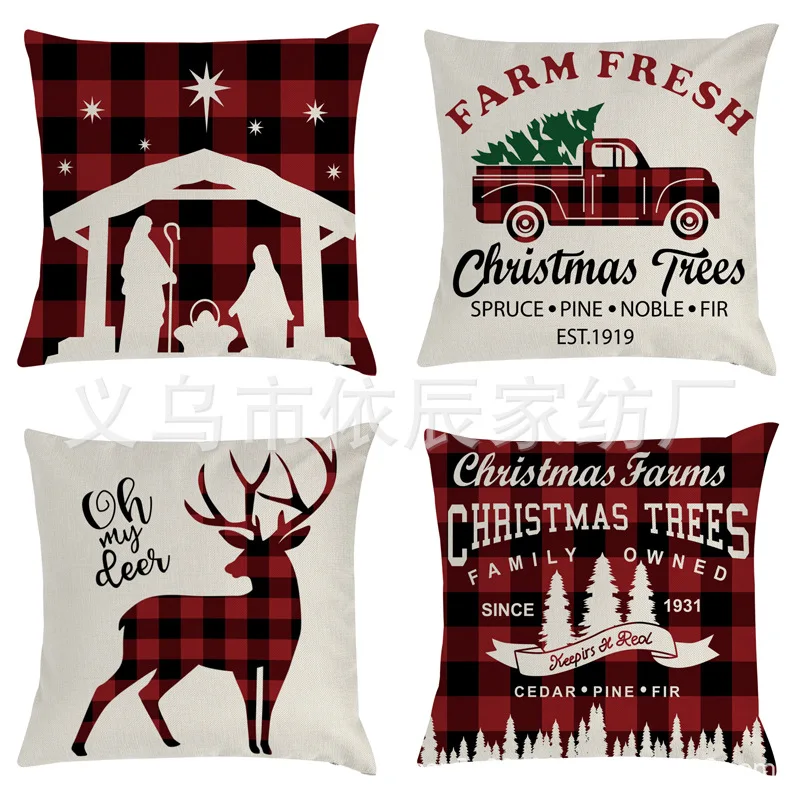 

New red check deer pillow cover digital printing home