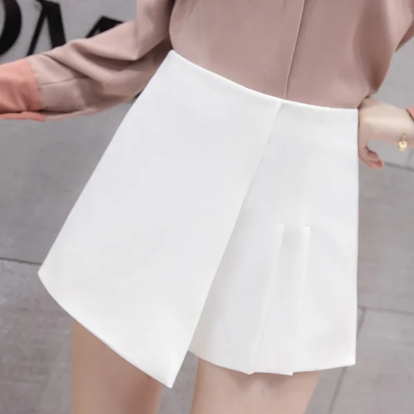 Solid color high waist pleated skirt shorts spring summer irregular wide leg shorts for women ladies slim short pants AQ442