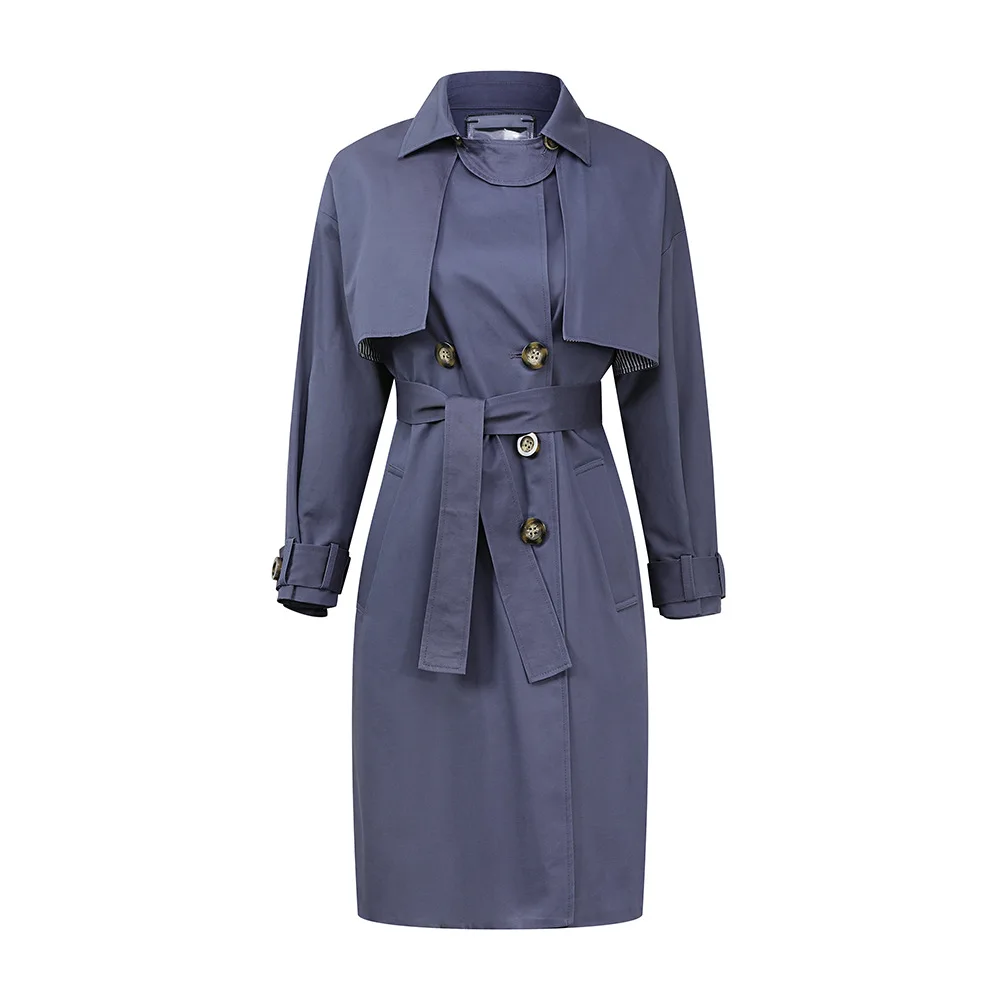 

Khaki Windbreaker 2019 New Autumn British Double Buckle Temperament Medium and Long Style Windbreaker Long Coat Women