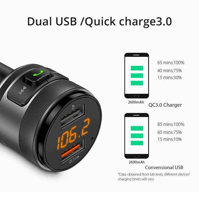 Bluetooth 4,2 fm-передатчик адаптер автомобильный Радио MP3-плеер W/QC3.0 USB зарядное устройство Bluetooth подключение для прослушивания песни