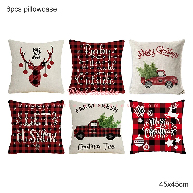 6 car pillowcase 4 шт., 6 шт., 45x45 см, красный, черный, в клетку буйвола, Рождественская наволочка, рождественские наволочки, рождественские украшения для дома - Цвет: 6 car pillowcase