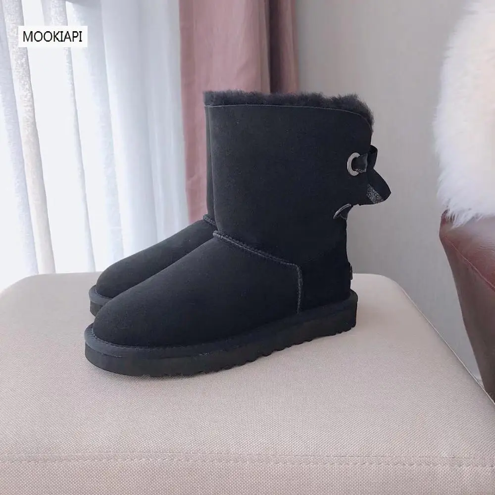 

China's top quality women's shoes in 2019, real sheepskin, 100% natural wool, butterfly knot women's snow boots, four colors
