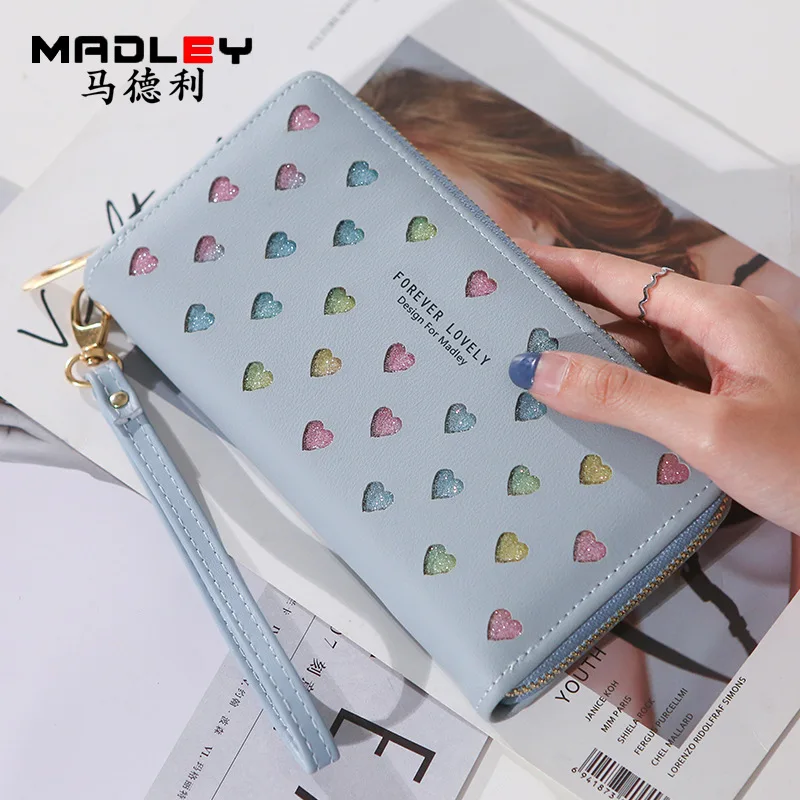 

Korean-style New Style Wallet Women's Long Zipper Large Capacity Mobile Phone Bag Versatile Heart Color Hollow out Clutch Bag