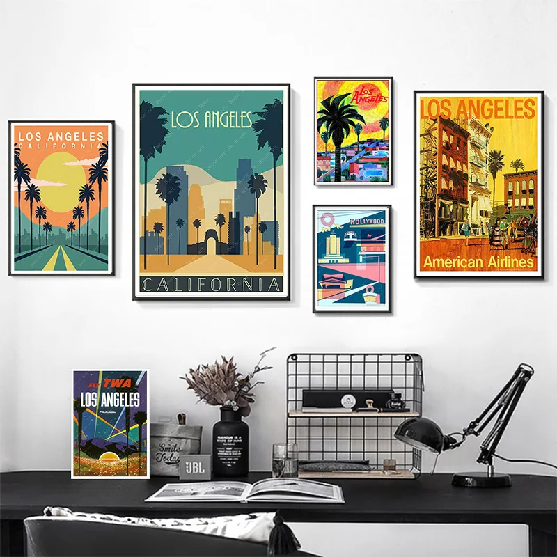 California Los Angeles America Summer Holiday Travel Canvas Painting Vintage Posters Wall Stickers Home Decor | Дом и сад