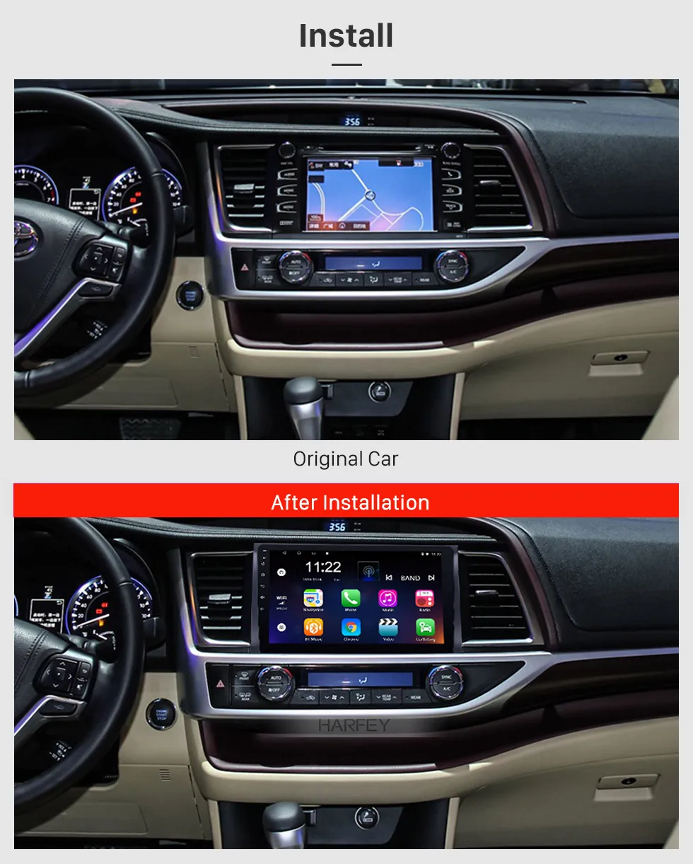 Sale Harfey Quad core 2din car radio 10.1" HD Android 9.0 car Multimedia Player GPS Navigation for 2015 Toyota Highlander with DAB+ 1