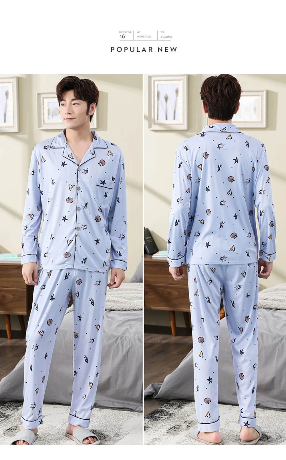 silk pajama set Spring Autumn Pajama Sets Suit Knitted Cotton Casual Long Sleeve Sleepwear Plaid Home Wear Plus Size Comfortable Pajamas For Men mens sleepwear set