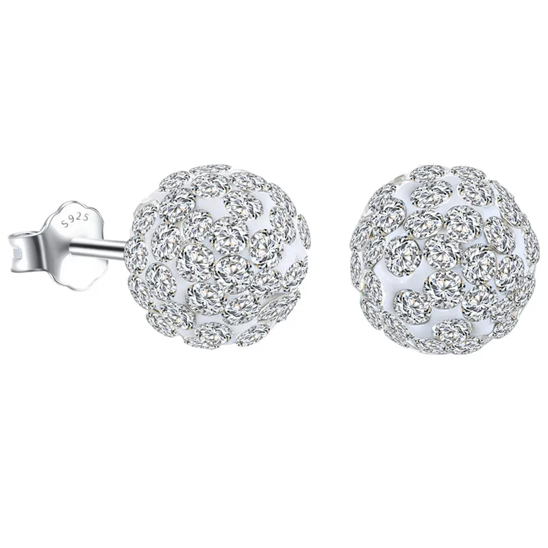 GAGAFEEL 8MM 925 Sterling Silver Ball Earrings Ear Studs Full CZ Zircon Earrings for Women OL Style Jewelry Accessories - Metal Color: White