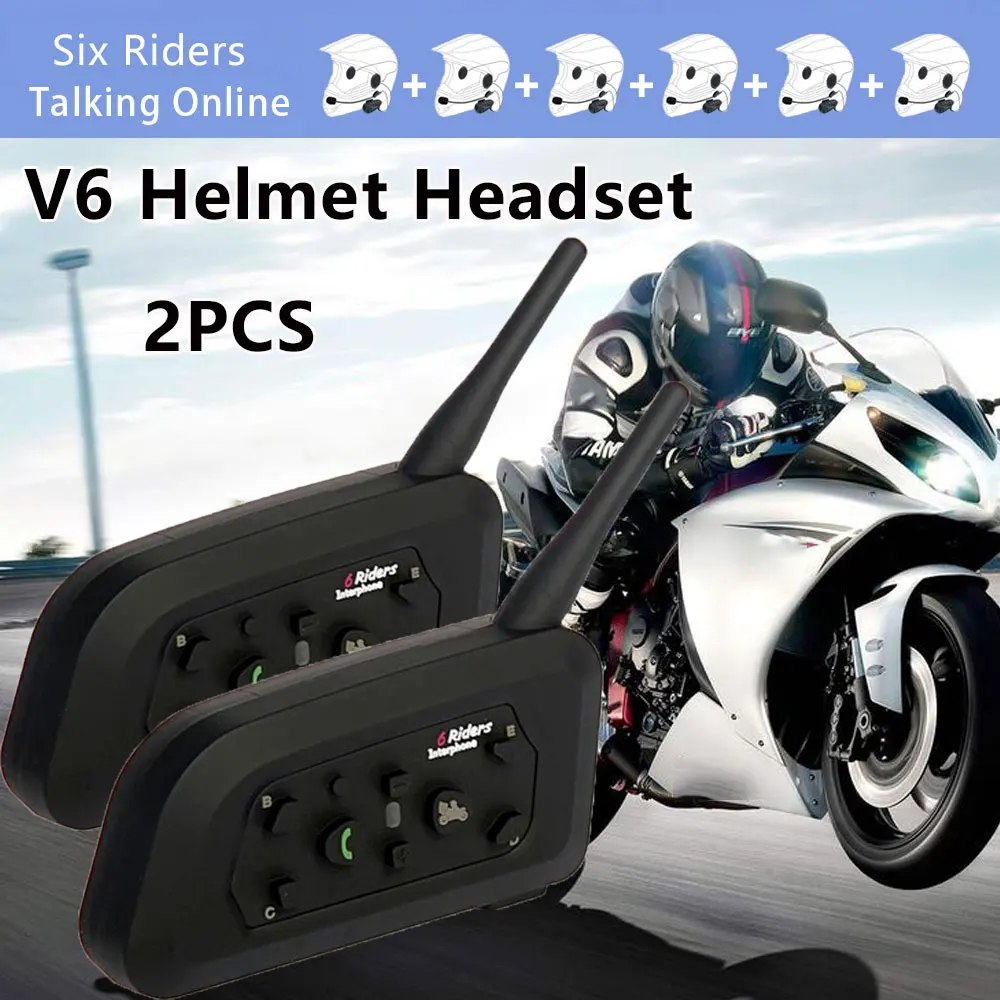 

2PCS V6 1200M Wireless Motor Helmet Headsets For Bluetooth Intercom Support 6 Riders GPS Wi-Fi IP65 Waterproof Noise Reduction