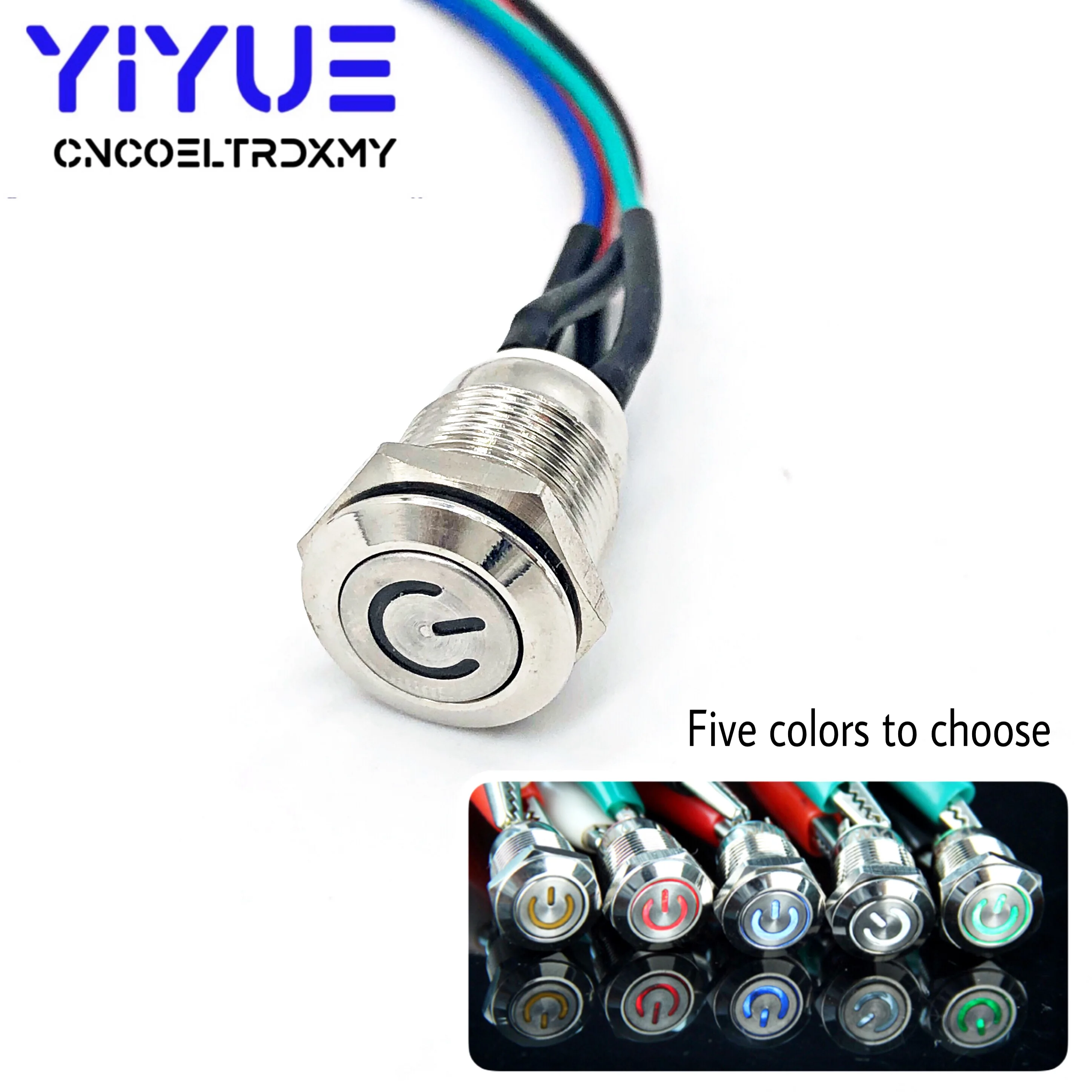 1 set computer Waterproof Metal Push Button Switch On-off With LED light 5V 12mm with 50cm wire harness power port Self-reset ► Photo 2/6