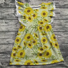 Весенне-летняя детская одежда для маленьких девочек; хлопковое платье без рукавов с кружевными оборками и подсолнухами горчичного цвета; изысканное платье до колена с цветочным рисунком