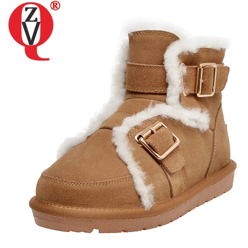 

ZVQ winter new fashion snow boots outside comfortable real wool mid heels platform buckle plus size women shoes drop shipping