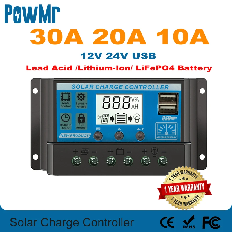 10A 20A 30A LCD MPPT Solar Panel Battery Regulator Charge Controller 12V/24V LK 